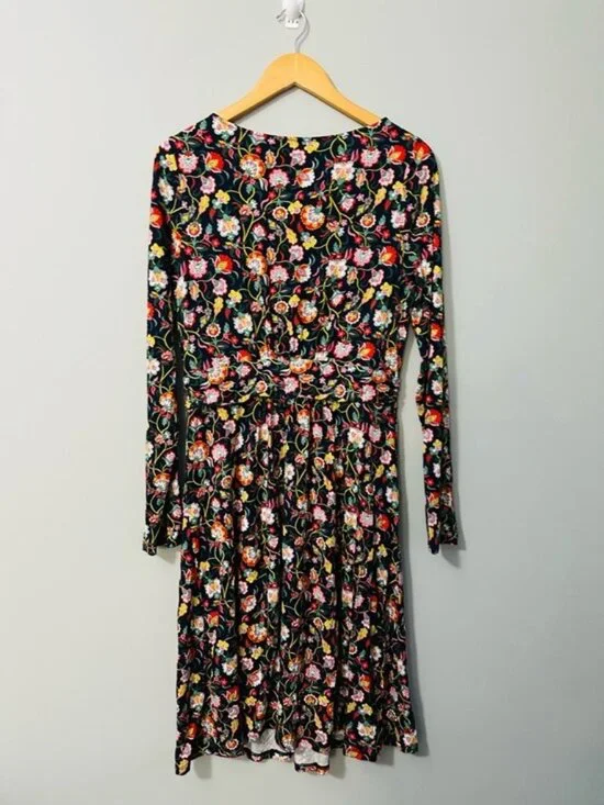 Boden Abigail Jersey Midi Dress Navy Floral Ruched Waist Size 8 Elegant - Picture 4 of 13
